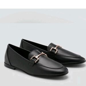 NWT Mango Black Leather Gold Horsebit Loafers Size Eu 41 / US 9.5
